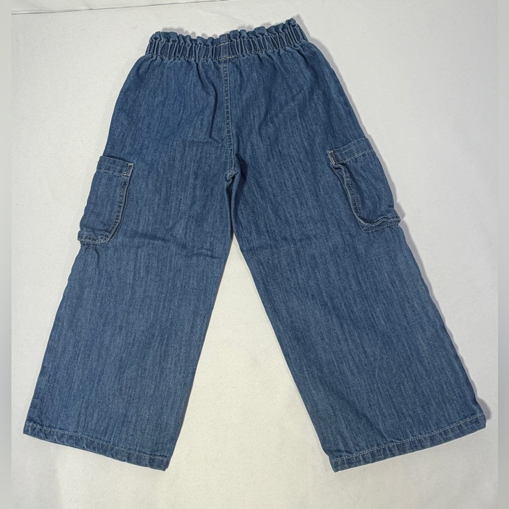 Calvin Klein Girls 4T Denim Cargo Pants Elastic Waist Wide Leg Blue Jeans - Picture 6 of 10